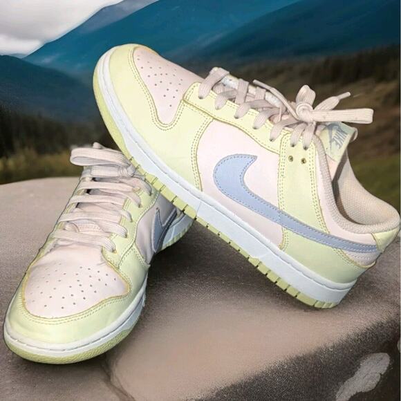 Nike Shoes Women's 7.5 Dunk Low Ghost Light Soft Pink Lime Ice White Sneakers - Picture 1 of 9